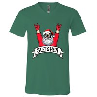 Christmas Sleigher Funny Santa Rock Xmas Rocker Gift V-Neck T-Shirt