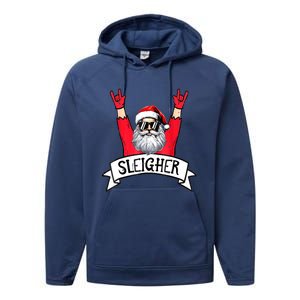 Christmas Sleigher Funny Santa Rock Xmas Rocker Gift Performance Fleece Hoodie