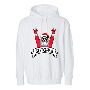 Christmas Sleigher Funny Santa Rock Xmas Rocker Gift Garment-Dyed Fleece Hoodie