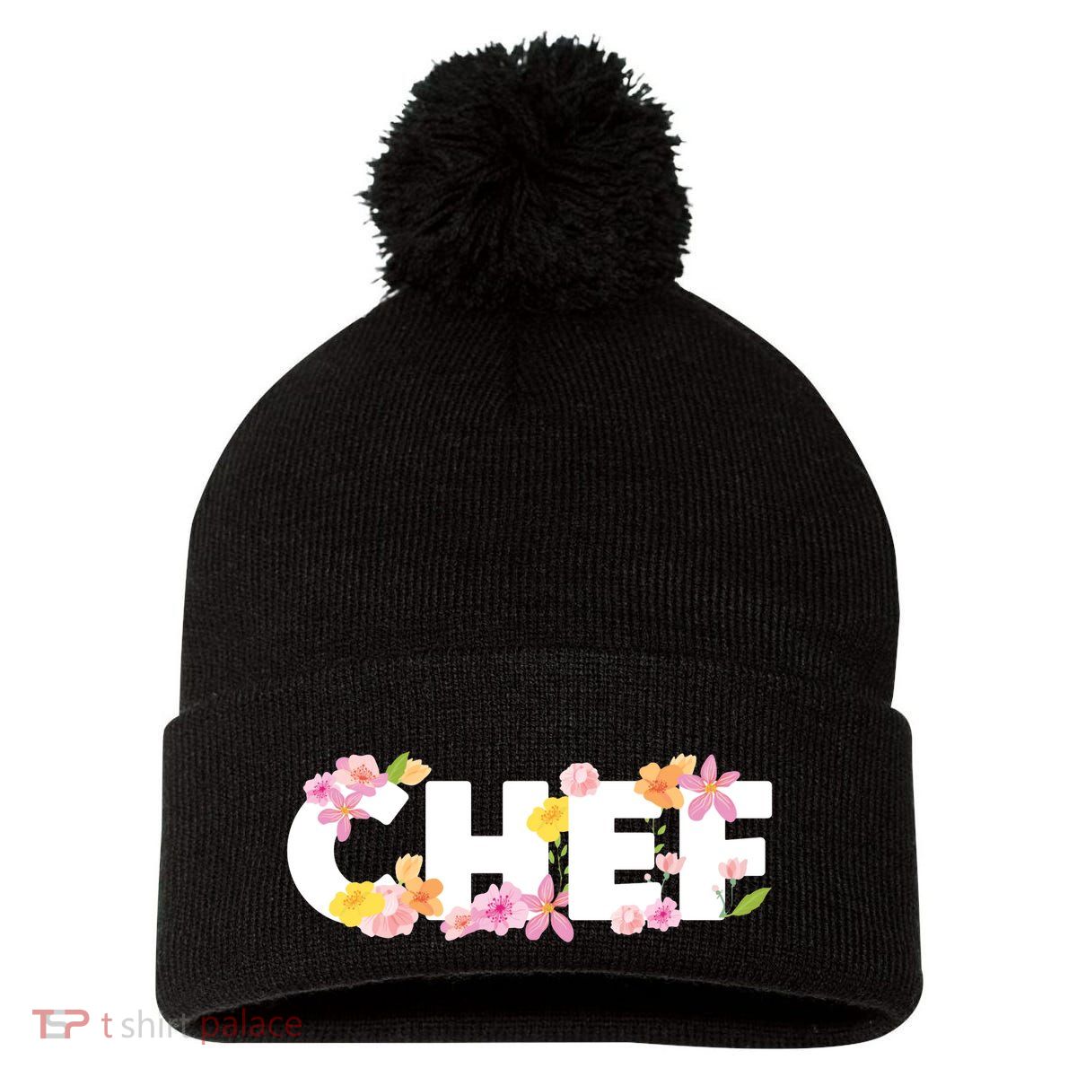 Chef Spring Floral Pom Pom 12in Knit Beanie