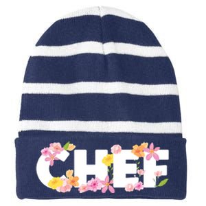 Chef Spring Floral Striped Beanie with Solid Band