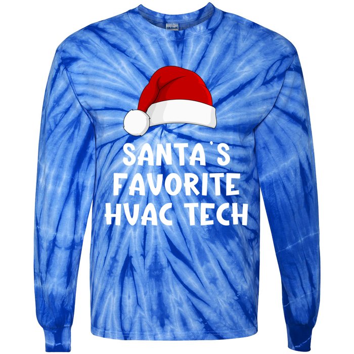 Christmas SantaS Favorite Hvac Tech Funny Pajama Technician Cute Gift Tie-Dye Long Sleeve Shirt