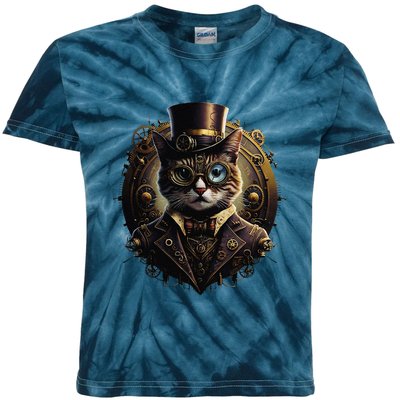 Cat Steampunk Fashion Vintage Victorian Style Kids Tie-Dye T-Shirt