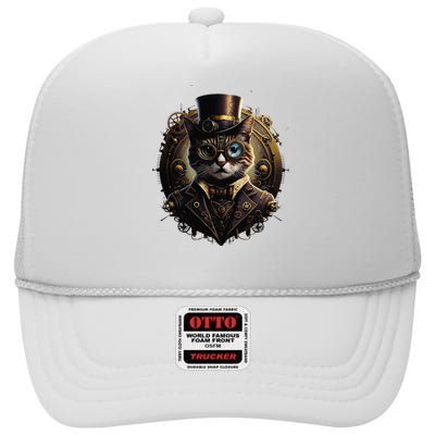 Cat Steampunk Fashion Vintage Victorian Style High Crown Mesh Back Trucker Hat