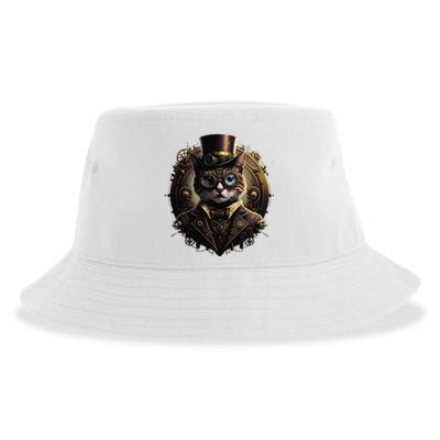 Cat Steampunk Fashion Vintage Victorian Style Sustainable Bucket Hat