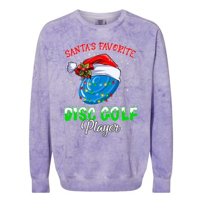 Cute Santa's Favorite Disc Golf Player Fun Christmas Pajama Colorblast Crewneck Sweatshirt