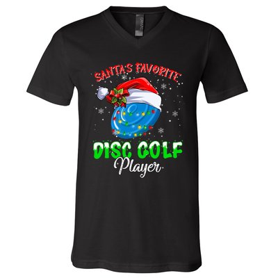 Cute Santa's Favorite Disc Golf Player Fun Christmas Pajama V-Neck T-Shirt