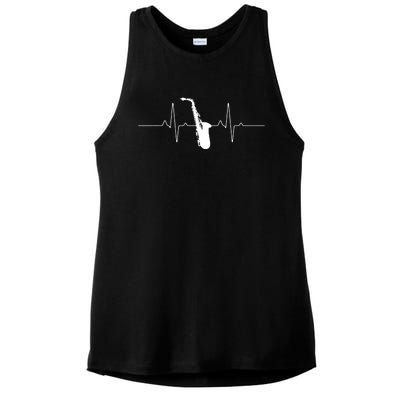 Cool Saxophone For Men Women Jazz Blues Music Band Heartbeat Ladies PosiCharge Tri-Blend Wicking Tank