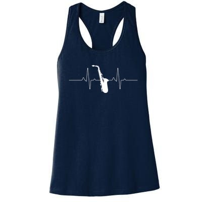 Cool Saxophone For Men Women Jazz Blues Music Band Heartbeat Women's Racerback Tank