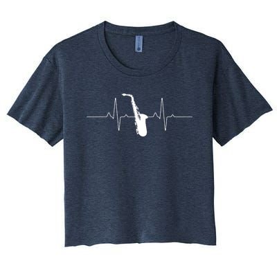 Cool Saxophone For Men Women Jazz Blues Music Band Heartbeat Women's Crop Top Tee