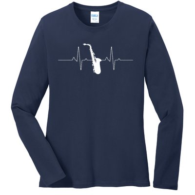 Cool Saxophone For Men Women Jazz Blues Music Band Heartbeat Ladies Long Sleeve Shirt