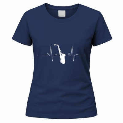 Cool Saxophone For Men Women Jazz Blues Music Band Heartbeat Women's T-Shirt