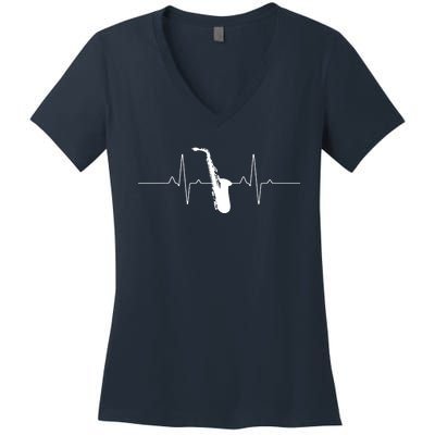 Cool Saxophone For Men Women Jazz Blues Music Band Heartbeat Women's V-Neck T-Shirt