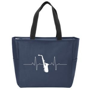 Cool Saxophone For Men Women Jazz Blues Music Band Heartbeat Zip Tote Bag