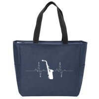 Cool Saxophone For Men Women Jazz Blues Music Band Heartbeat Zip Tote Bag