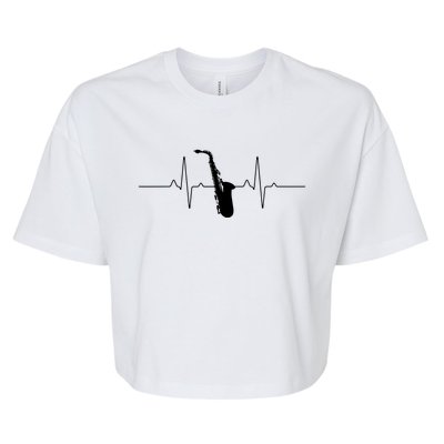 Cool Saxophone For Men Women Jazz Blues Music Band Heartbeat Bella+Canvas Jersey Crop Tee