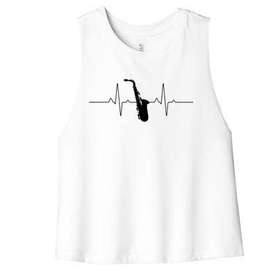 Cool Saxophone For Men Women Jazz Blues Music Band Heartbeat Women's Racerback Cropped Tank