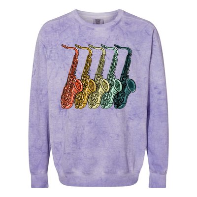 Cool Saxophone For Men Women Vintage Saxophone Player Colorblast Crewneck Sweatshirt