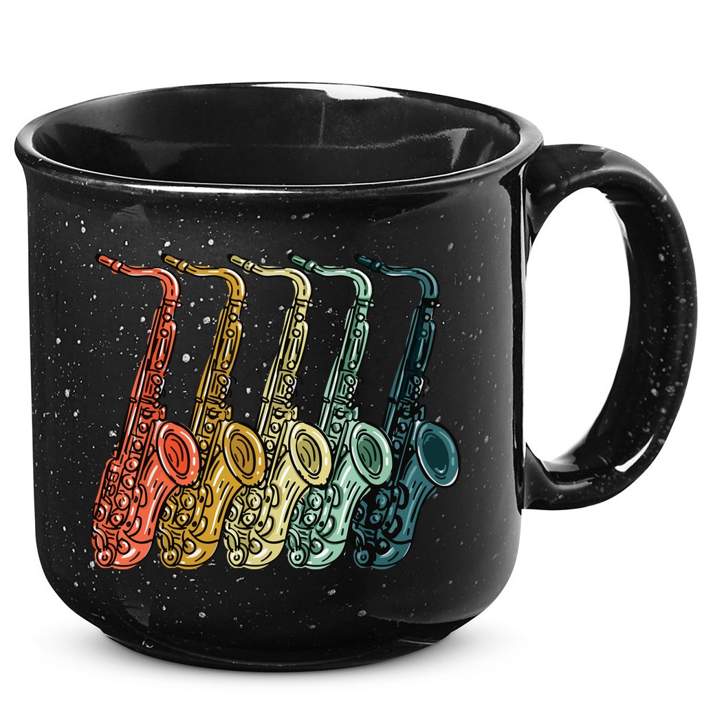 Cool Saxophone For Men Women Vintage Saxophone Player 15oz Campfire Ceramic Mug