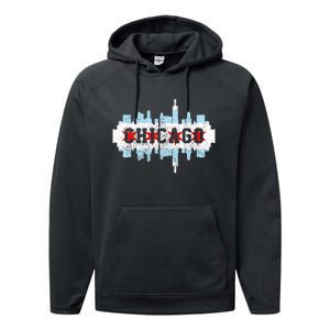 Chicago Skyline Flag City Illinois Souvenir Performance Fleece Hoodie