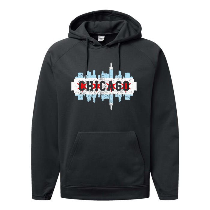 Chicago Skyline Flag City Illinois Souvenir Performance Fleece Hoodie