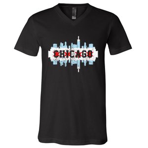 Chicago Skyline Flag City Illinois Souvenir V-Neck T-Shirt