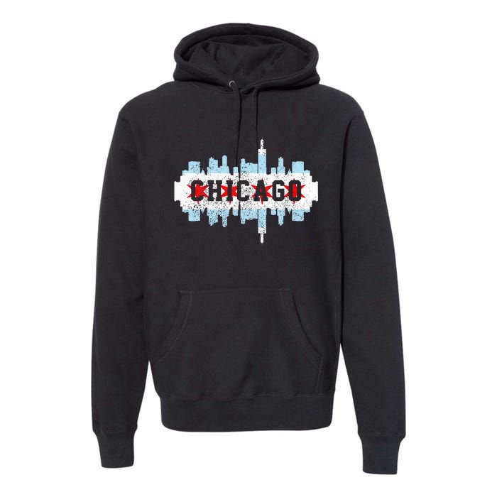 Chicago Skyline Flag City Illinois Souvenir Premium Hoodie