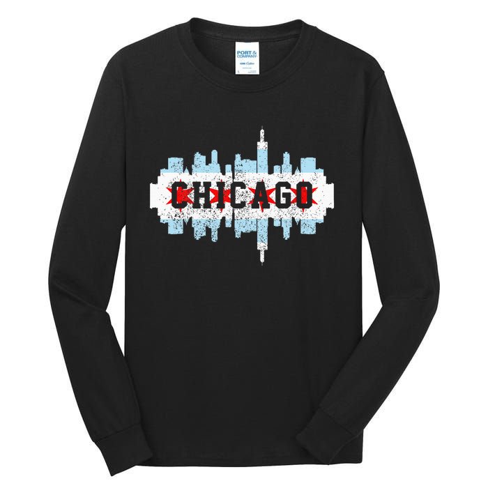 Chicago Skyline Flag City Illinois Souvenir Tall Long Sleeve T-Shirt