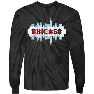 Chicago Skyline Flag City Illinois Souvenir Tie-Dye Long Sleeve Shirt