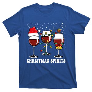 Christmas Spirits Funny Glasses Of Wine Santa Hat Reindeer Gift T-Shirt