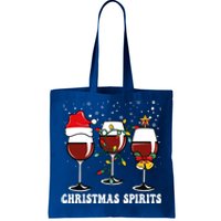 Christmas Spirits Funny Glasses Of Wine Santa Hat Reindeer Gift Tote Bag