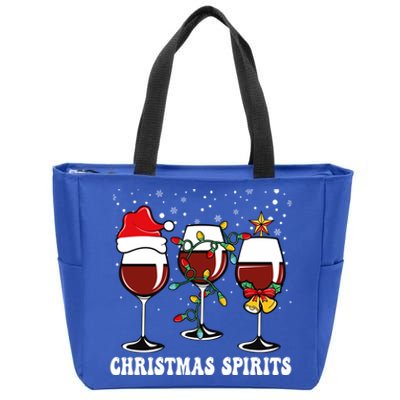 Christmas Spirits Funny Glasses Of Wine Santa Hat Reindeer Gift Zip Tote Bag