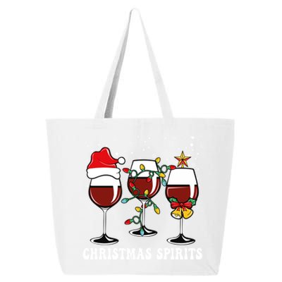 Christmas Spirits Funny Glasses Of Wine Santa Hat Reindeer Gift 25L Jumbo Tote