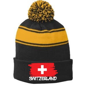 Cool Switzerland Flag Stripe Pom Pom Beanie