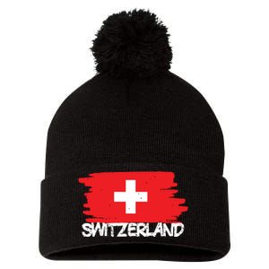 Cool Switzerland Flag Pom Pom 12in Knit Beanie