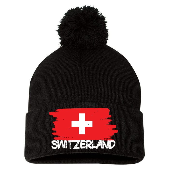 Cool Switzerland Flag Pom Pom 12in Knit Beanie