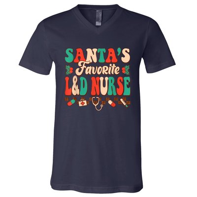 Christmas Santas Favorite L&D Nurse Labor Delivery Nurse V-Neck T-Shirt