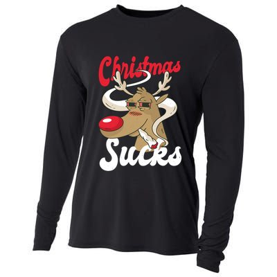 Christmas Sucks Funny Stoner Weedhead Pothead Xmas Design Gift Cooling Performance Long Sleeve Crew