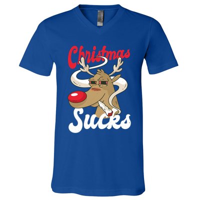 Christmas Sucks Funny Stoner Weedhead Pothead Xmas Design Gift V-Neck T-Shirt