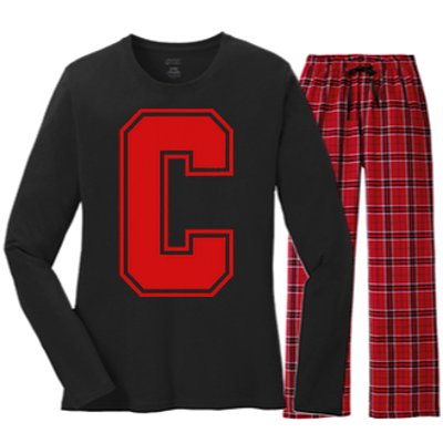 C School Fan Sports Teachers Students Women's Long Sleeve Flannel Pajama Set 