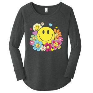 Cute Smile Face Flower Happy Face Flowers Heart Women's Perfect Tri Tunic Long Sleeve Shirt