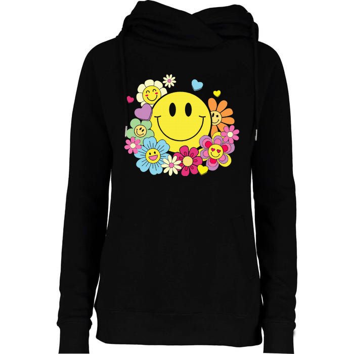 Cute Smile Face Flower Happy Face Flowers Heart Womens Funnel Neck Pullover Hood