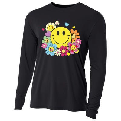 Cute Smile Face Flower Happy Face Flowers Heart Cooling Performance Long Sleeve Crew