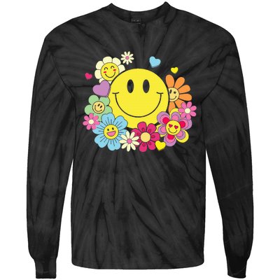 Cute Smile Face Flower Happy Face Flowers Heart Tie-Dye Long Sleeve Shirt