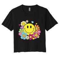 Cute Smile Face Flower Happy Face Flowers Heart Women's Crop Top Tee