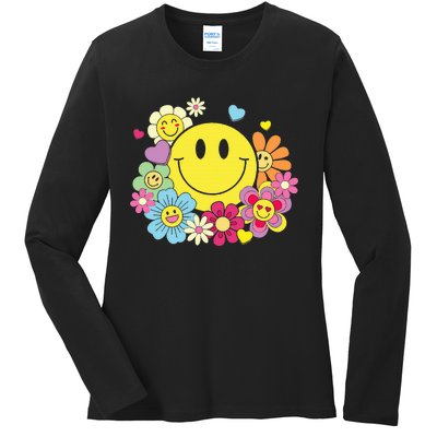 Cute Smile Face Flower Happy Face Flowers Heart Ladies Long Sleeve Shirt