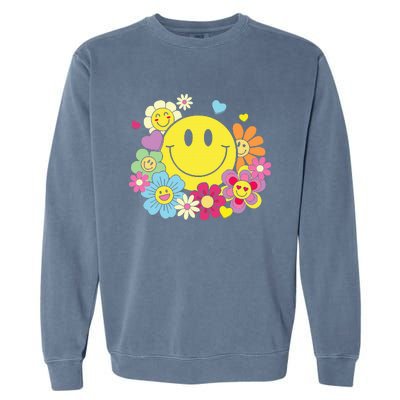 Cute Smile Face Flower Happy Face Flowers Heart Garment-Dyed Sweatshirt