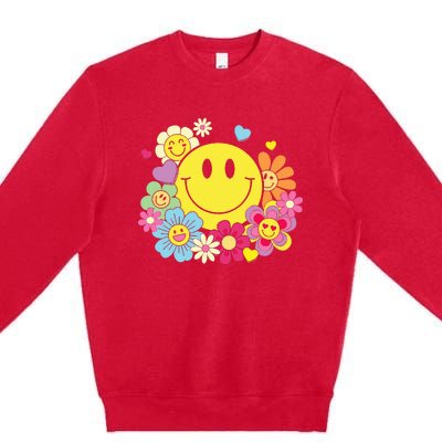 Cute Smile Face Flower Happy Face Flowers Heart Premium Crewneck Sweatshirt