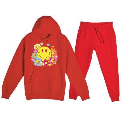 Cute Smile Face Flower Happy Face Flowers Heart Premium Hooded Sweatsuit Set