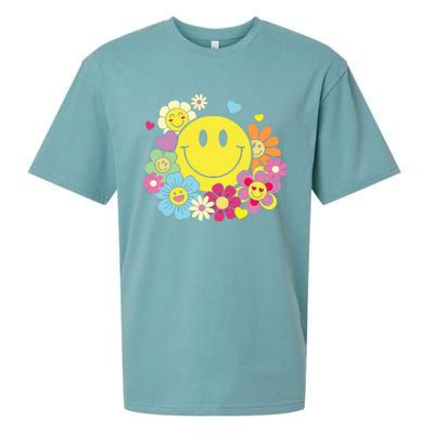 Cute Smile Face Flower Happy Face Flowers Heart Sueded Cloud Jersey T-Shirt